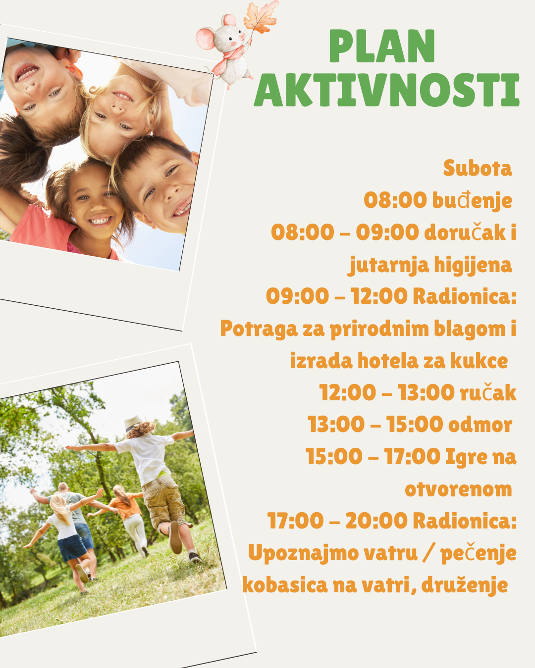 Koji je plan aktivnosti za subotu?